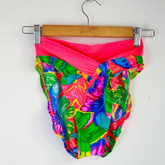 Ocean Pacific High Cut Neon Floral Swim Bottoms - Picture 1 of 8